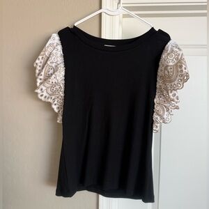 Chic Black Blouse with Lace Accents
